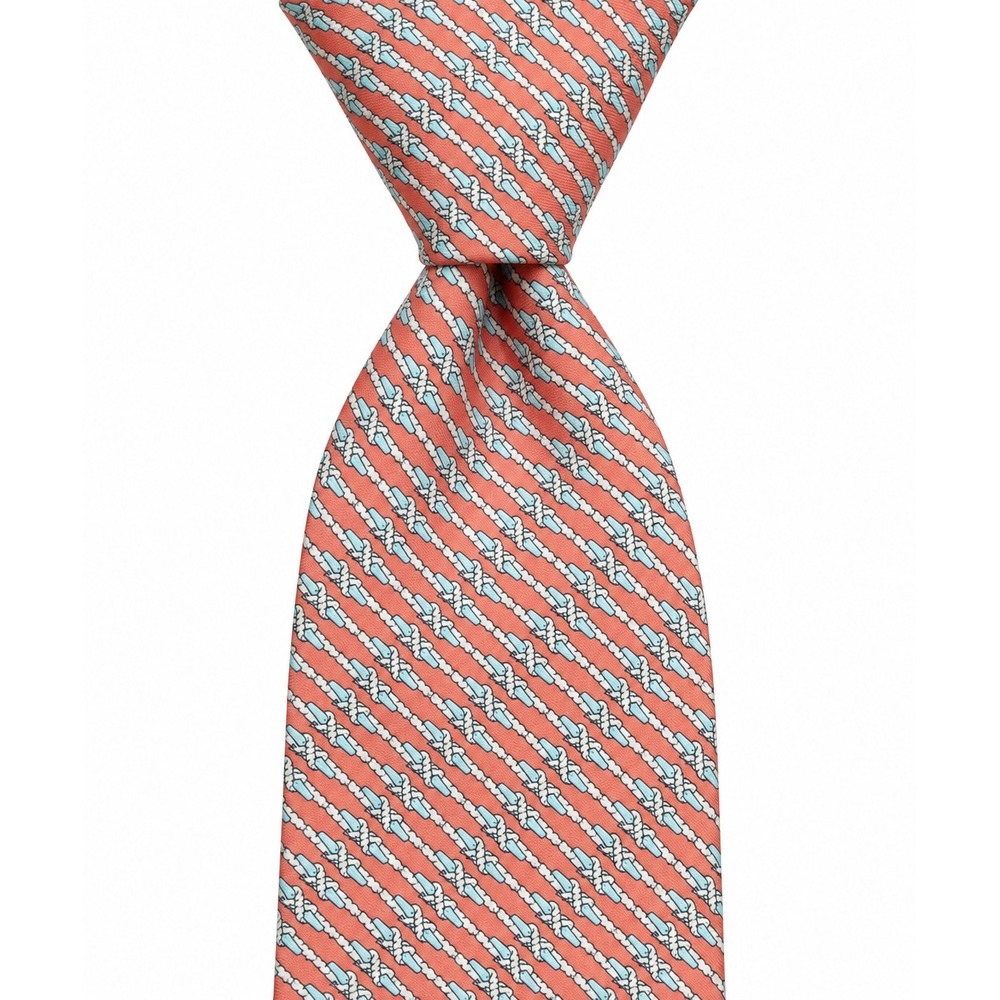 Vineyard Vines Mens Silk Tie Coral Pink Nautical Rope Knot Pattern Made in USA
